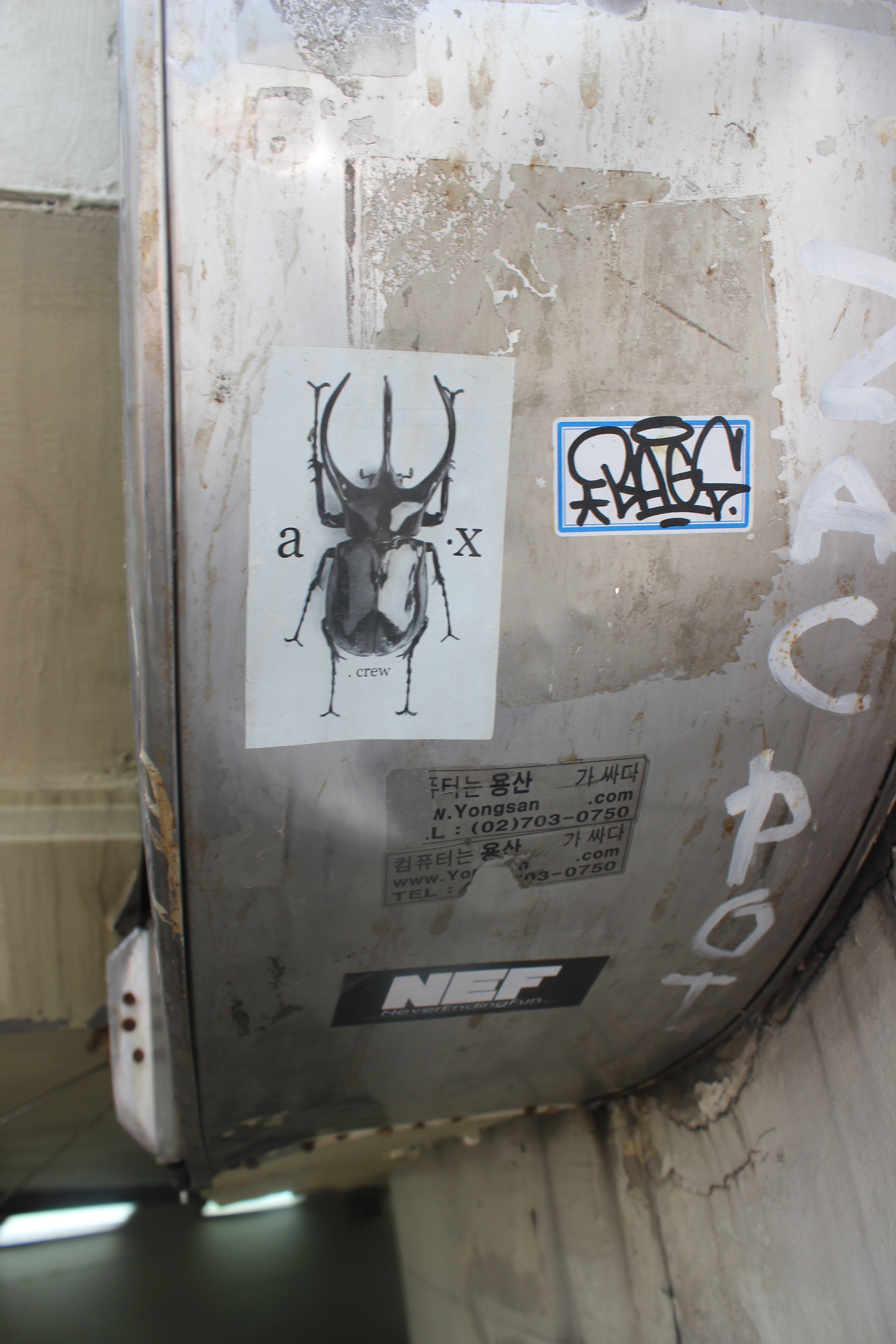 A close up of the previous  strip reveals a beetle on a  tiny poster and an even smaller poster entitled "NEF" (or, in even smaller print, "never ending fun").