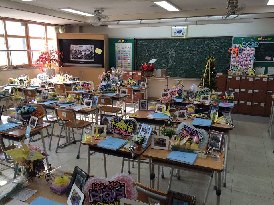 Inside one of the classrooms in the high school which has been turned into a mausoleum. 